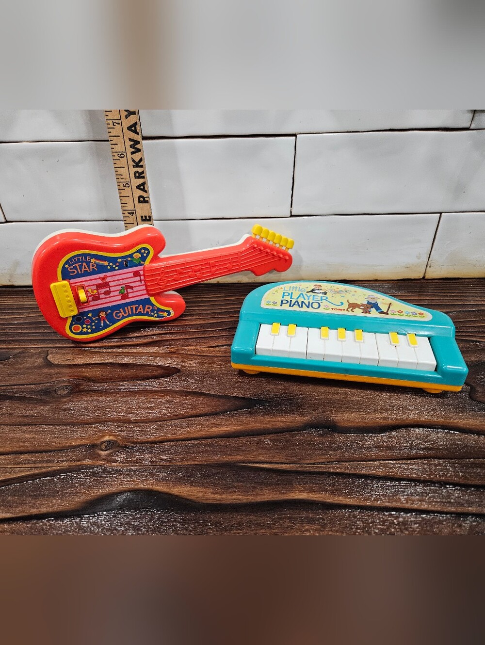 Vintage 1980's Tomy Little Player Piano & Little Star Guitar Toys